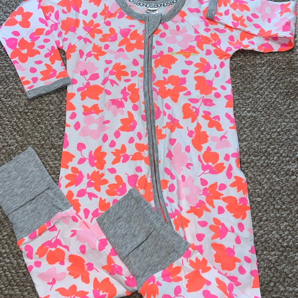 Bonds Kids Floral Footie - Pink and Orange